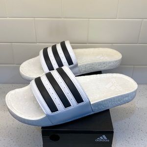 Adidas Adilette Boost Slide - White & Black - Mens Size 9, Womens Size 10
